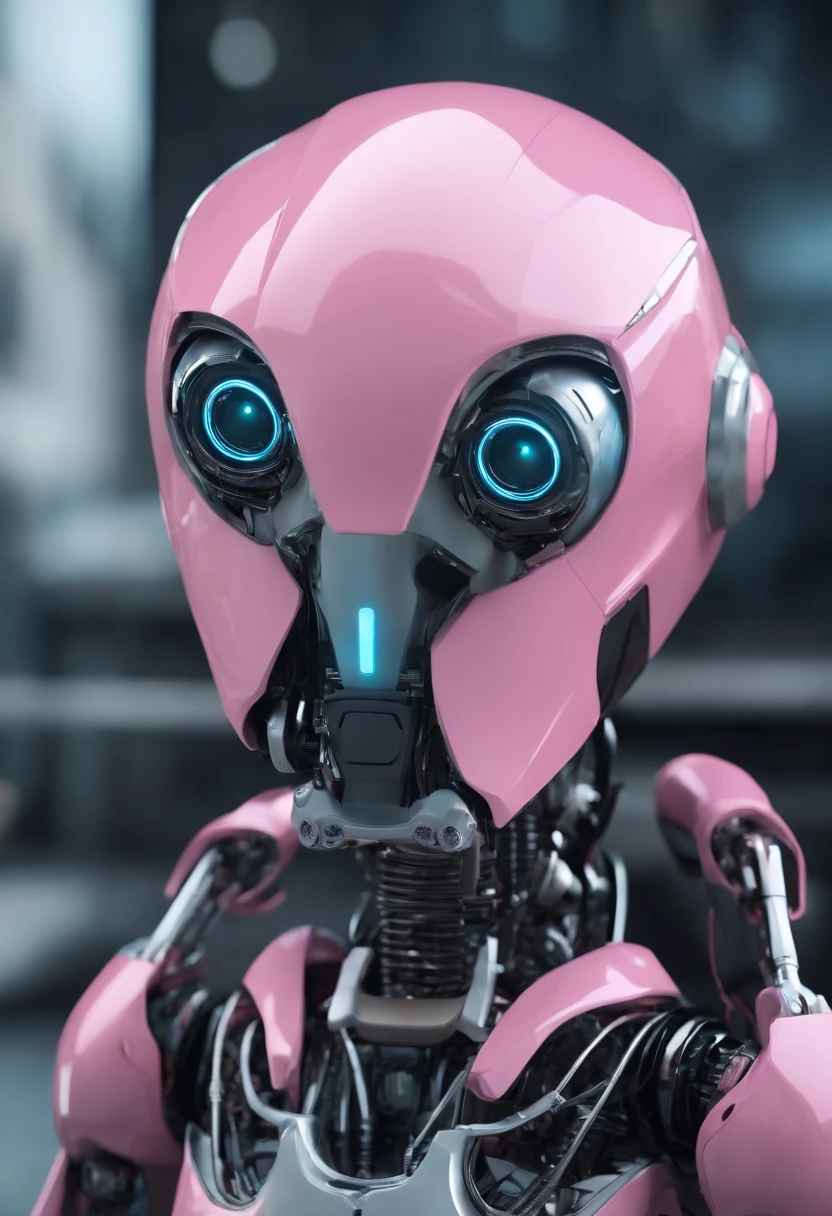 Generate images of beautiful robots。This robot should be amiable as a pet of the future。 Although it doesn't have to be facial expressions、Eyes are better for having great。The background is shimmering with pink and light blue, etc., e tem uma atmosfera brilhante e divertida.、Make sure you clearly know where the robot is。To Generate Robot Images、It doesn't matter what art style or technique you use,、Be careful that the robot is cute。