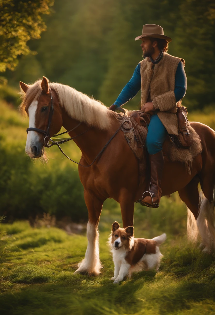 HOMEM NA MONTANHA A CAVALO COM SEU CACHORRO