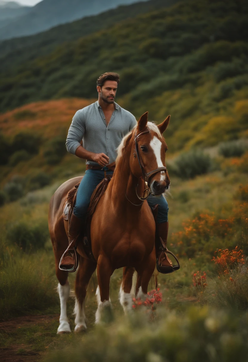 HOMEM NA MONTANHA A CAVALO COM SEU CACHORRO