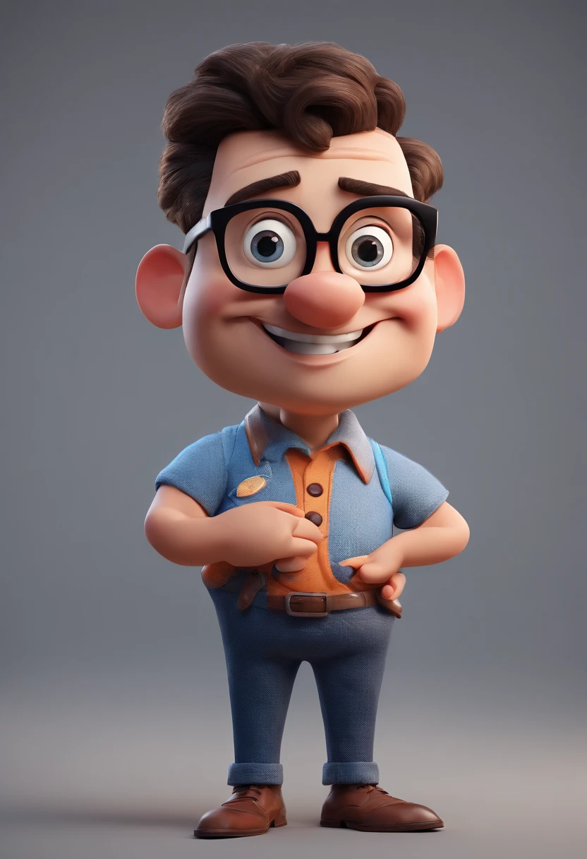 Cartoon character of a man with black glasses and a blue shirt, animation character, Caractere estilizado, animation style rendering, 3D estilizado, Arnold Maya render, 3 d render stylized, toon render keyshot, Personagem 3D, Personagem 3D, 3d rendering stylized, 3 d character render, personagem de desenho animado, Personagem de close up, Pose de personagem,  (Estilo Pixar) (master part:1.2) (Bokeh) (best quality) (pele detalhada) (textura detalhada) (8k) (argila) (Cinematic lighting) (foco nítido