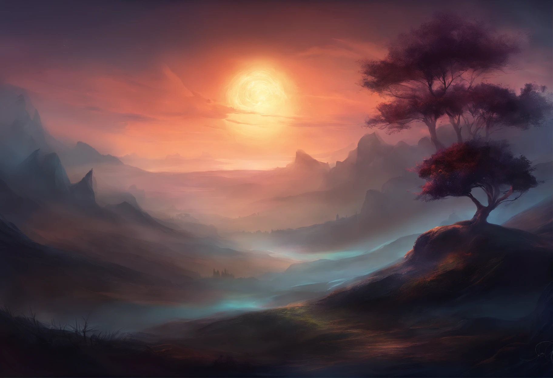 Blurry dark hill landscape, Blurred Hill, myst, night landscape, Blurred background, Dark painting, Smooth, Abstract Art, abstract scenery, Dark Hill, dark scenary, Flickering blur, dark art