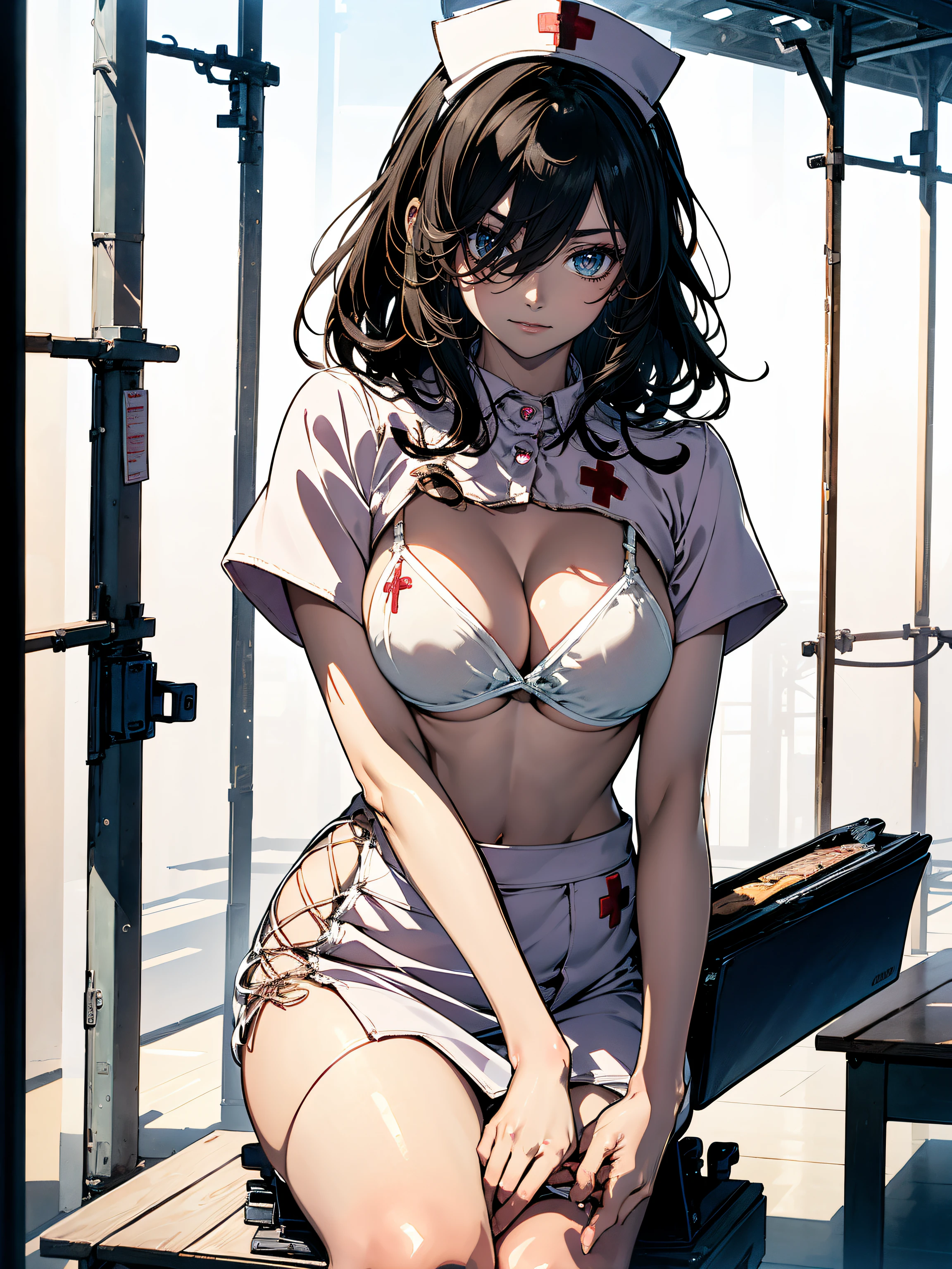((nurse)),hiquality, hight resolution, ultra-detailliert, high-level image quality, hightquality, anime illustrated, (finely detailed beautiful eye: 1.2), Detailed eye depiction, (finely detailed eyes and detailed face:1.3), (extremely details CG, Best Shadow:1.1), Depth of field and blur, (Perfect Detail: 1.1) , digitial illustration, Enamel Art, Center, Watercolor painting, art stations, concept-art, character sheets, Lightning Wave, beautiful anime watercolors, Vibrant colors, Sharp Focus, art by:hyung tae kim, Fine detail, intricate detailes, Curvaceous body, Detailed eye depiction, Vibrant colors,((Nervous look before riding a roller coaster))