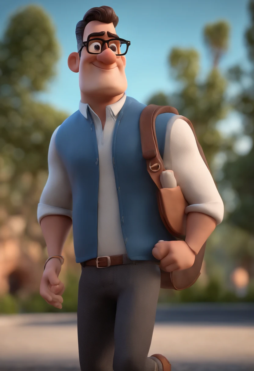 Cartoon character of a man with black glasses and a blue shirt, animation character, Caractere estilizado, animation style rendering, 3D estilizado, Arnold Maya render, 3 d render stylized, toon render keyshot, Personagem 3D, Personagem 3D, 3d rendering stylized, 3 d character render, personagem de desenho animado, Personagem de close up, Pose de personagem, (Estilo Pixar) (master part:1.2) (Bokeh) (best quality) (pele detalhada) (textura detalhada) (8k) (argila) (Cinematic lighting) (foco nítido