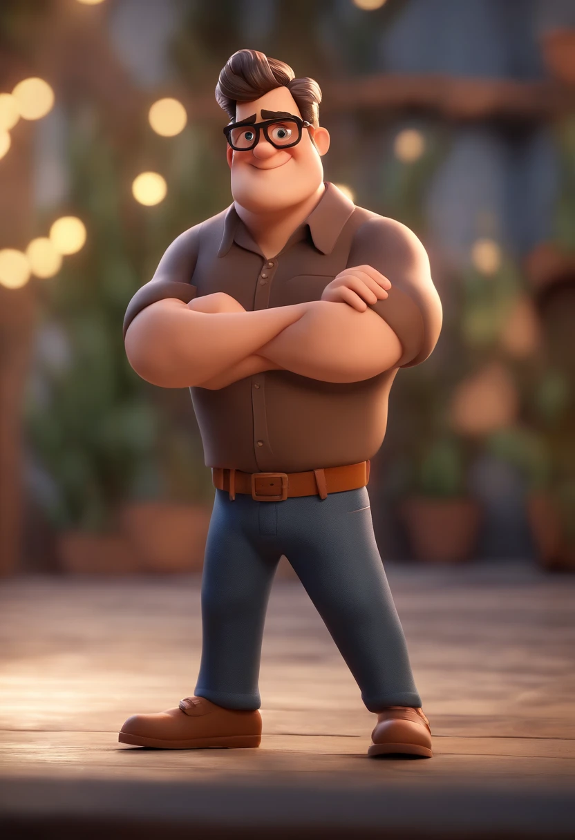 Cartoon character of a man wearing black glasses and a blue shirt, um personagem animado, Caractere estilizado, animation style rendering, 3D estilizado, Arnold Maya render, 3 d render stylized, toon render keyshot, Personagem 3D, Personagem 3D, 3d rendering stylized, 3 d character render, personagem de desenho animado, Personagem de close up, Pose de personagem, (Estilo Pixar) (master part:1.2) (Bokeh) (best quality) (pele detalhada) (textura detalhada) (8k) (argila) (Cinematic lighting) (foco nítido,Senta e vaza a parte superior do corpo