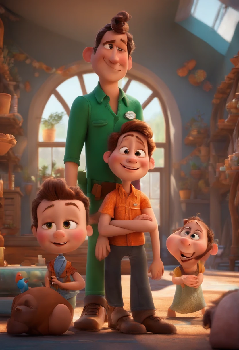 A Dream Architect Inspired by Pixar Animation, de perto. Facial expressions are captivating, com um toque de irrealidade.