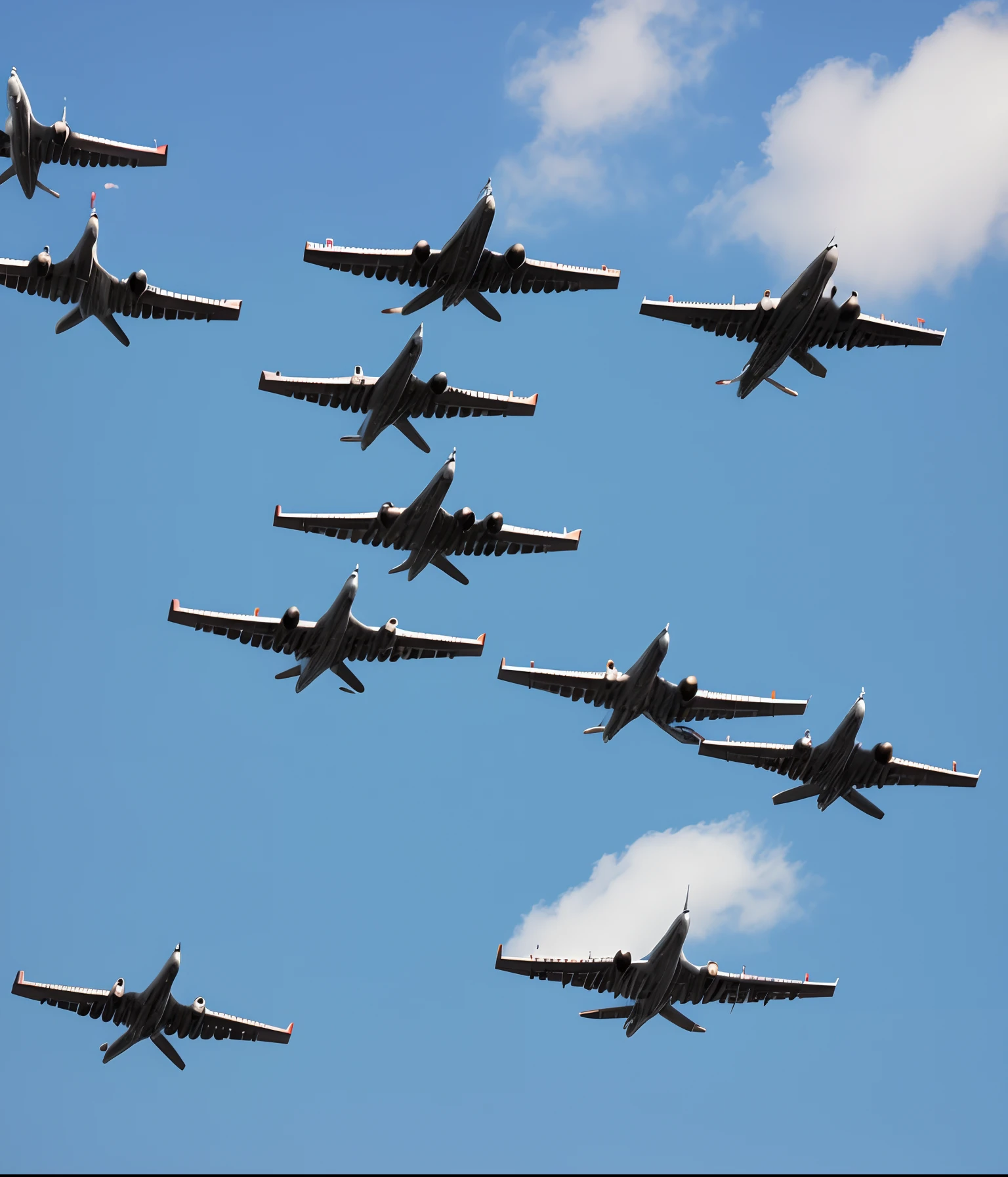 angle taken from the ground, photo of hundreds of B29 airplanes in formation heading into battle