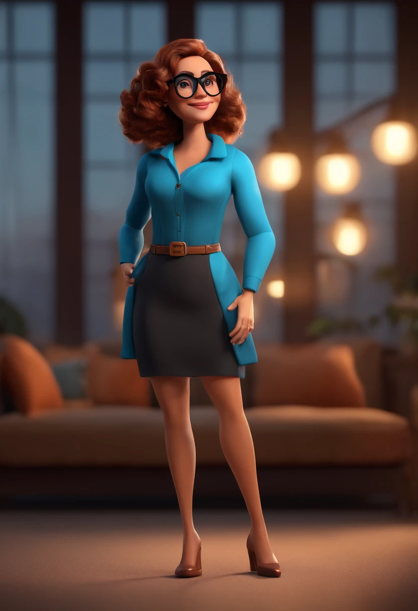 Cartoon character of a woman with black glasses and a blue shirt, animation character, Caractere estilizado, animation style rendering, 3D estilizado, Arnold Maya render, 3 d render stylized, toon render keyshot, Personagem 3D, Personagem 3D, 3d rendering stylized, 3 d character render, personagem de desenho animado, Personagem de close up, Pose de personagem,  (Estilo Pixar) (master part:1.2) (Bokeh) (best quality) (pele detalhada) (textura detalhada) (8k) (argila) (Cinematic lighting) (foco nítido