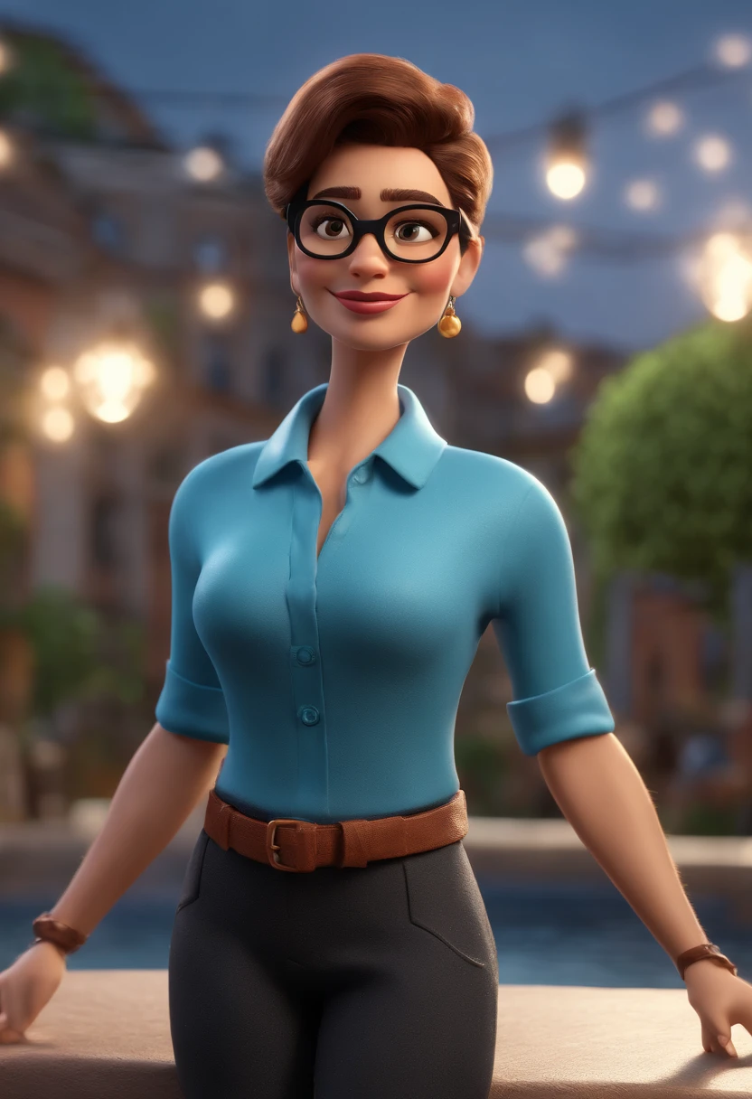 Cartoon character of a woman with black glasses and a blue shirt, animation character, Caractere estilizado, animation style rendering, 3D estilizado, Arnold Maya render, 3 d render stylized, toon render keyshot, Personagem 3D, Personagem 3D, 3d rendering stylized, 3 d character render, personagem de desenho animado, Personagem de close up, Pose de personagem, (Estilo Pixar) (master part:1.2) (Bokeh) (best quality) (pele detalhada) (textura detalhada) (8k) (argila) (Cinematic lighting) (foco nítido
