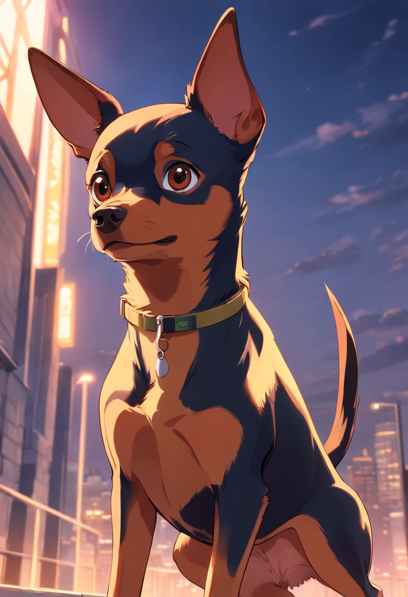pinscher, olhos grandes, Ears standing up and pointy,Fragile and small body, cor cacau