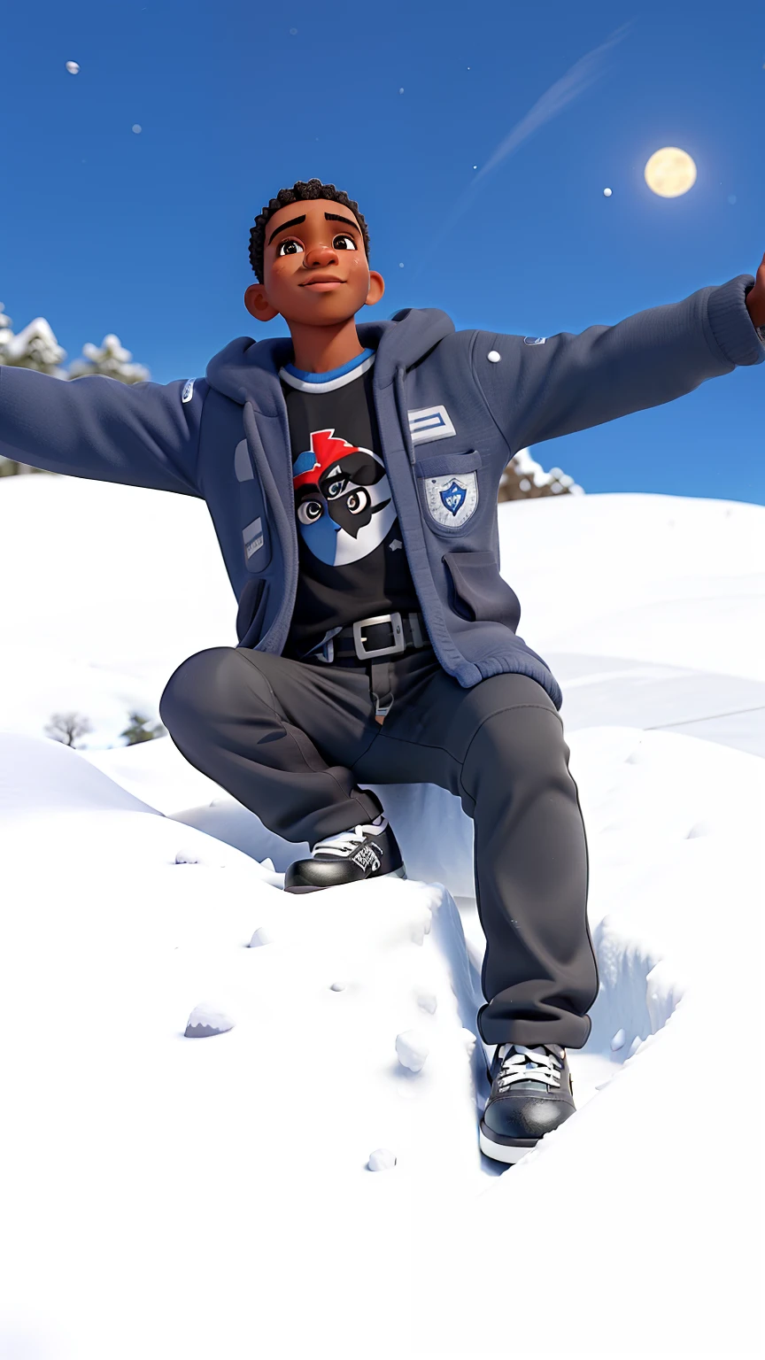 Garoto ????? na neve , com um touca preta e blusa de neve