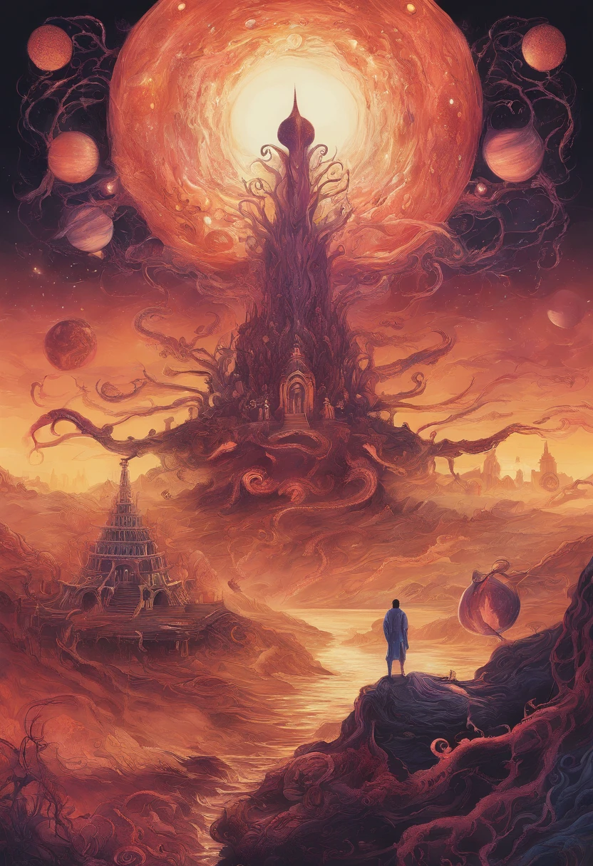 There is a planet in the middle, Tentacles of the universe, Lovecraft's inspiration, Lovecraft's Cosmic Fear, Lovecraft's Hellscape, Fantasy and space horror films, Lovecraft-inspired atmosphere, lovecraftian, Planet in open space, No people