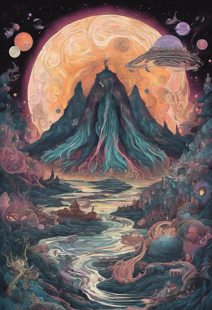 There is a planet in the middle, Tentacles of the universe, Lovecraft's inspiration, Lovecraft's Cosmic Fear, Lovecraft's Hellscape, Fantasy and space horror films, Lovecraft-inspired atmosphere, lovecraftian, Planet in open space, No people