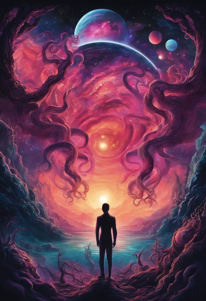 There is a planet in the middle, Tentacles of the universe, Lovecraft's inspiration, Lovecraft's Cosmic Fear, Lovecraft's Hellscape, Fantasy and space horror films, Lovecraft-inspired atmosphere, lovecraftian, Planet in open space, No people