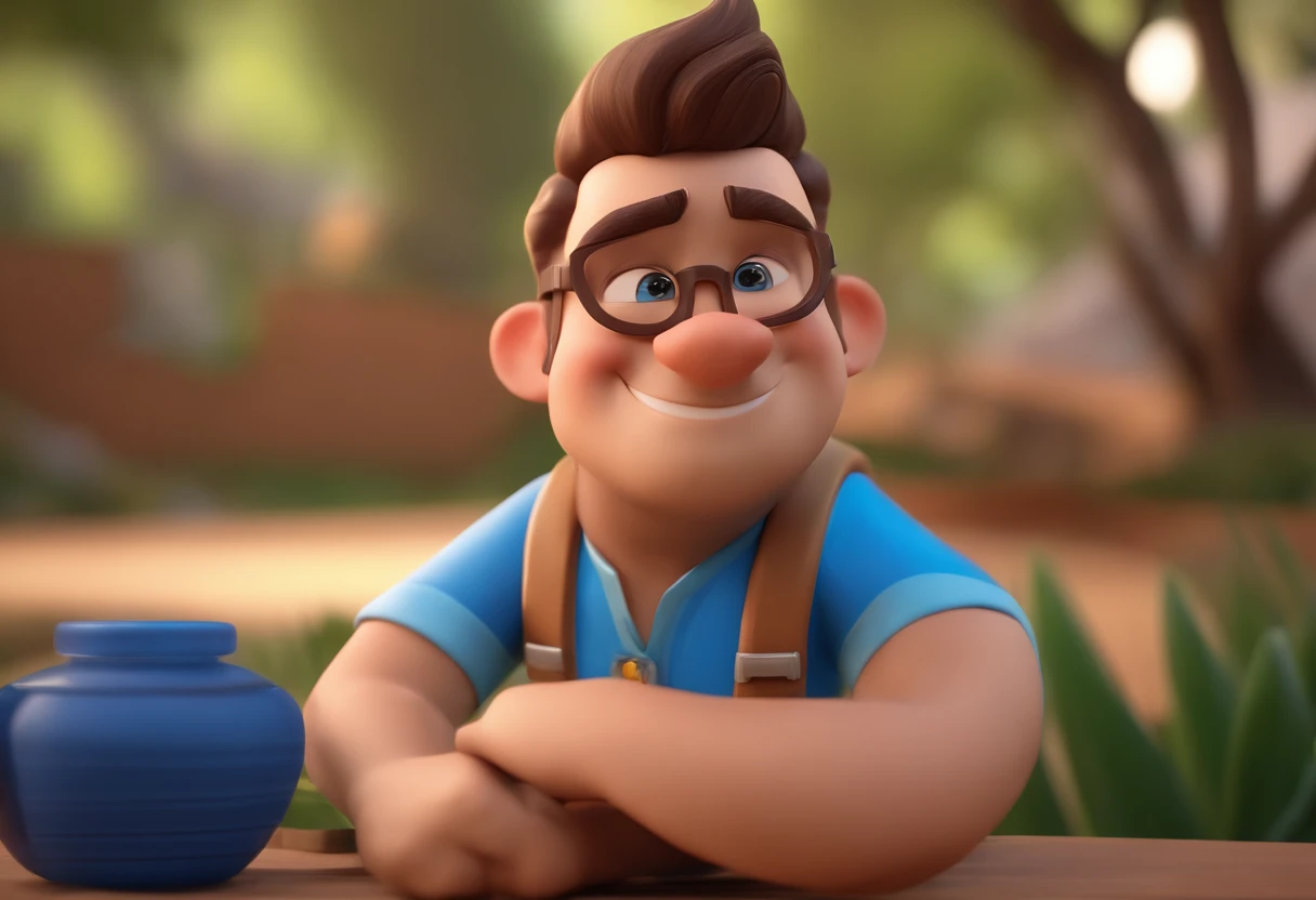 Personagem de desenho animado de um homem gordinho e uma camisa azul, um personagem animado, Caractere estilizado, animation style rendering, 3D estilizado, , 3 d render stylized, toon render keyshot, Personagem 3D, Personagem 3D, 3d rendering stylized, 3 d character render, personagem de desenho animado, Personagem de close up, Pose de personagem, (Estilo Pixar) (master part:1.2) (Bokeh) (best quality) (pele detalhada) (textura detalhada) (8k) (argila) (Cinematic lighting) (foco nítido，Senta e vaza a parte superior do corpo