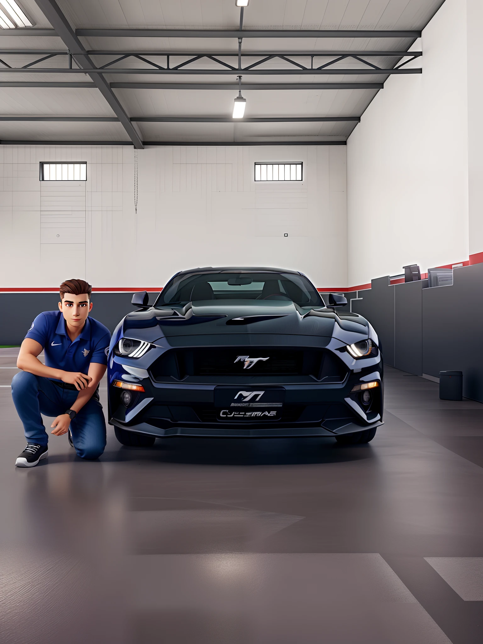 Automotive Aesthetics Company, com Mustang GT na cor cinza, empresa grande, Beautiful façade to show the services