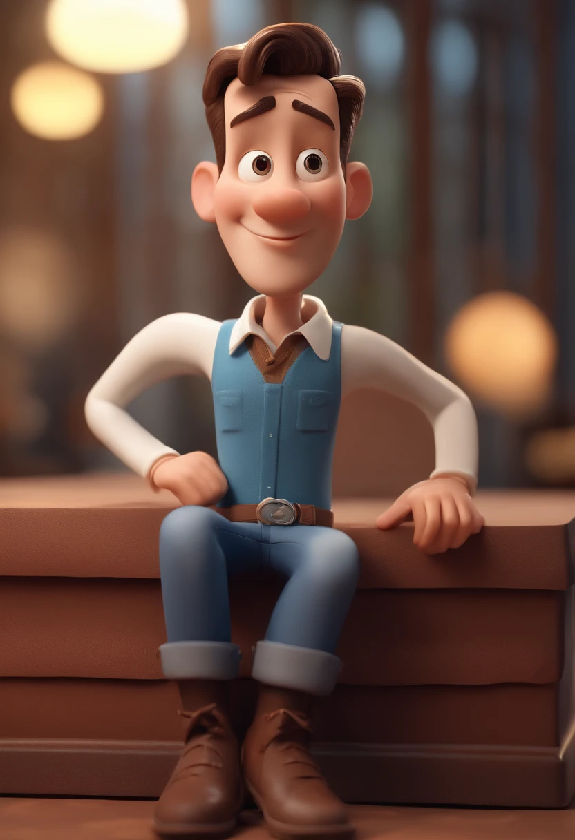, Cartoon character of a white man, blue shirt, 44 years old, short dark brown hair, animation character, Stylized character, animation style rendering, 3D stylized, Arnold Maya render, 3d render stylized, toon render keyshot, 3D Character, 3D Character, 3d stylized rendering, 3 d character render, cartoon character, Close up character, Character pose, (Pixar style) (master part:1.2) (Bokeh) (best quality) (detailed skin) (detailed texture) (8k) (clay) (Cinematic lighting) (sharp focus)