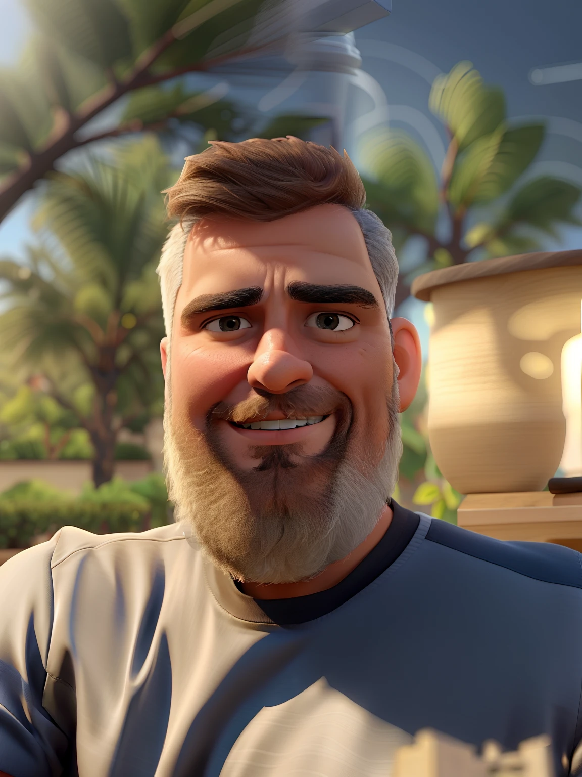 Homem, 47 Anos, barba e cabelos grisalhos, with a smile and facial expression of security and intelligence