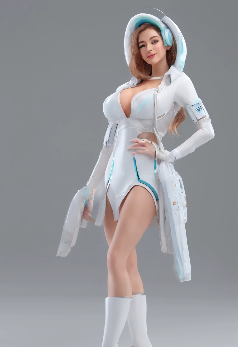 (masterpiece) Girl, sexy, big breast, futuristic clothes, dress, white, smiling