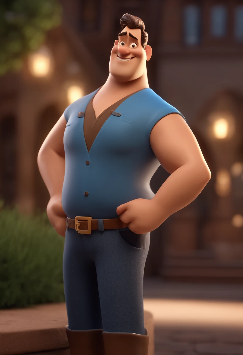 Cartoon character of a man blue shirt, 44 years old, short dark brown hair, UX Designer working in a Design Studio, animation character, Stylized character, animation style rendering, 3D stylized, Arnold Maya render, 3d render stylized, toon render keyshot, Character 3D, 3D Character, 3d rendering stylized, 3 d character render, cartoon character, Close up character, Character pose, (Pixar Style) (master part:1.2) (Bokeh) (best quality) (detailed skin) ( detailed texture) (8k) (clay) (Cinematic lighting) (sharp focus)