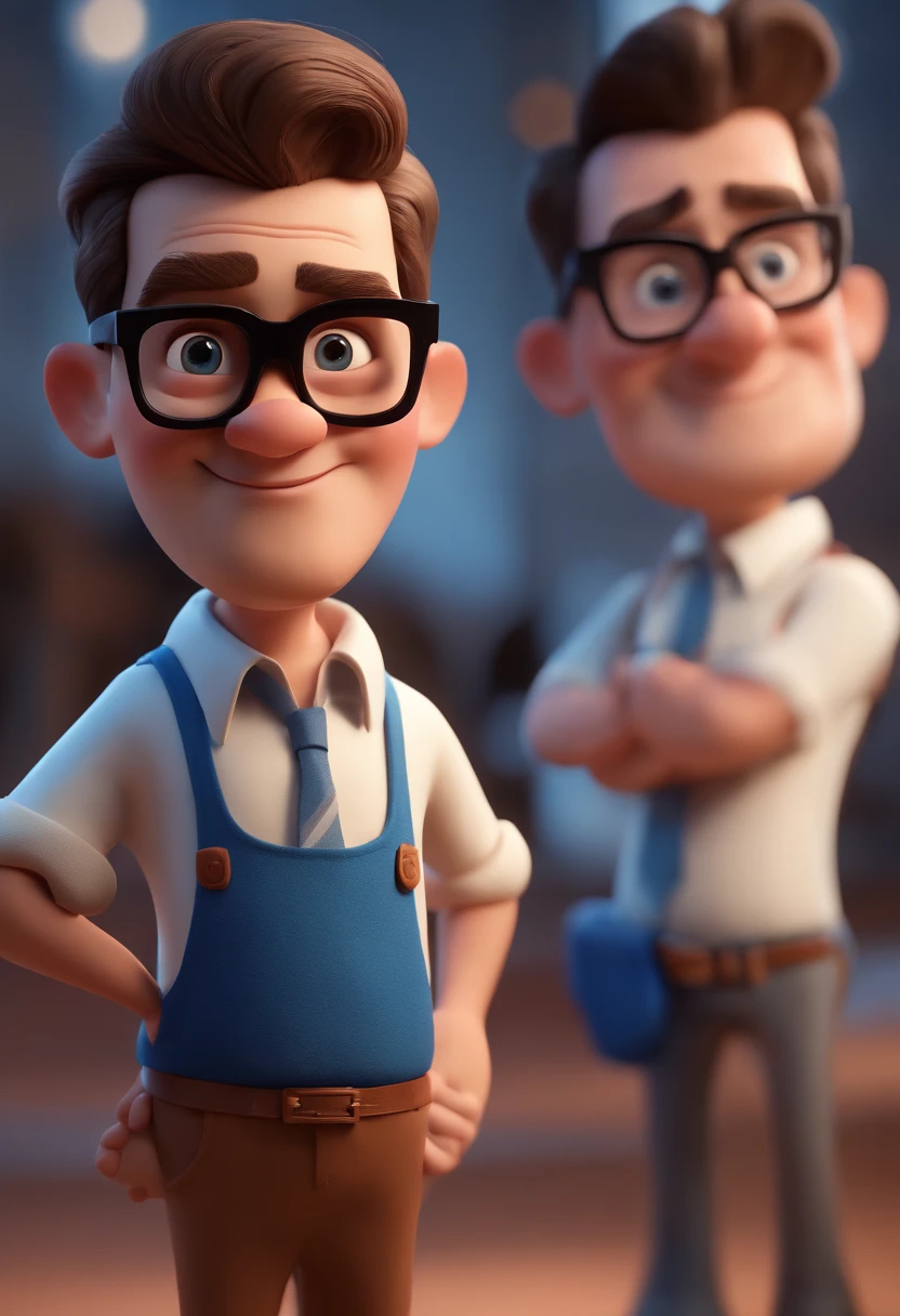 Cartoon character of a man with black glasses and a blue shirt, animation character, Caractere estilizado, animation style rendering, 3D estilizado, Arnold Maya render, 3 d render stylized, toon render keyshot, Personagem 3D, Personagem 3D, 3d rendering stylized, 3 d character render, personagem de desenho animado, Personagem de close up, Pose de personagem, (Estilo Pixar) (master part:1.2) (Bokeh) (best quality) (pele detalhada) (textura detalhada) (8k) (argila) (Cinematic lighting) (foco nítido