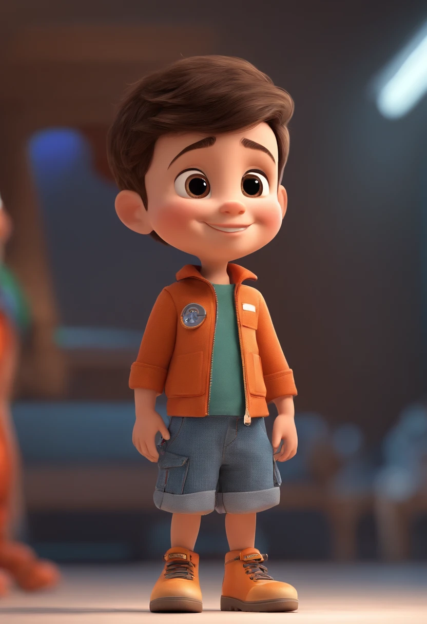 a happy cute  standing short hair, vestindo uma fantasia espacial, , fundo branco, barnet, Tom, Estilo Pixar, ....3d, desenhos animados, rosto detalhado, asymmetrical 16k