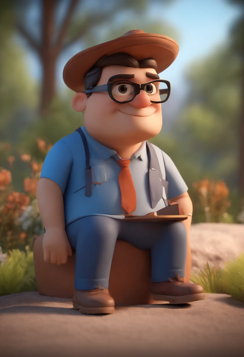 Cartoon character of a man wearing black glasses and a blue shirt, um personagem animado, Caractere estilizado, animation style rendering, 3D estilizado, Arnold Maya render, 3 d render stylized, toon render keyshot, Personagem 3D, Personagem 3D, 3d rendering stylized, 3 d character render, personagem de desenho animado, Personagem de close up, Pose de personagem, (Estilo Pixar) (master part:1.2) (Bokeh) (best quality) (pele detalhada) (textura detalhada) (8k) (argila) (Cinematic lighting) (foco nítido,Senta e vaza a parte superior do corpo