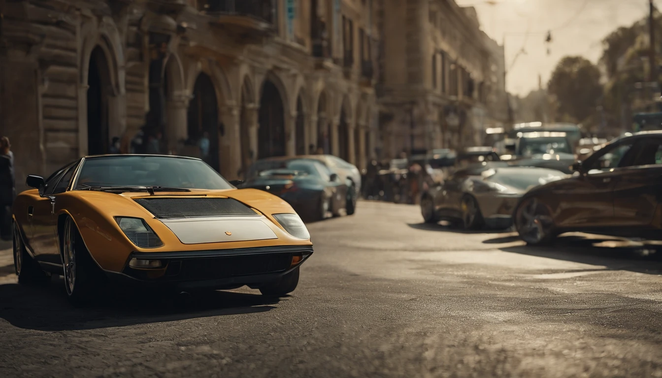 Um close up de um carro Lamborghini estacionado em uma rua da cidade, wallpaper mobile, cinematic poster, papel de parede do telefone, como matriz, cartaz motivacional,cor preta lamborghini carro,  money raining from the sky,cinematic wallpaper 4k, cinematic 4k wallpaper, Matriz LUT, poster!!!, GTA V Estilo Poster, fotografia automotiva, cinematic matte illustration, matte digital illustration, paper awesome wallpaper, cartaz de filme de pintura fosca, gta arte da tela de carregamento, wallpaper mobile