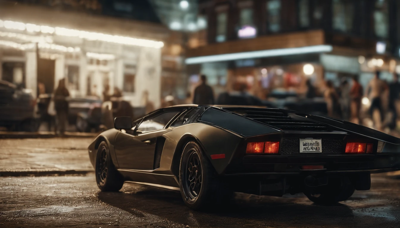 Um close up de um carro Lamborghini estacionado em uma rua da cidade, wallpaper mobile, cinematic poster, papel de parede do telefone, como matriz, cartaz motivacional,cor preta lamborghini carro, money raining from the sky,cinematic wallpaper 4k, cinematic 4k wallpaper, Matriz LUT, poster!!!, GTA V Estilo Poster, fotografia automotiva, cinematic matte illustration, matte digital illustration, paper awesome wallpaper, cartaz de filme de pintura fosca, gta arte da tela de carregamento, wallpaper mobile