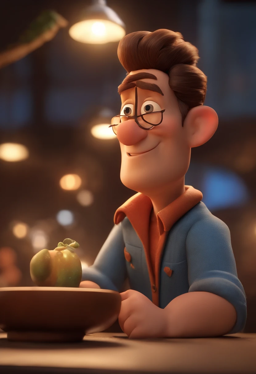 Personagem de desenho animado de um homem usando uma camisa azul, um personagem animado, Caractere estilizado, animation style rendering, 3D estilizado, Arnold Maya render, 3 d render stylized, toon render keyshot, Personagem 3D, Personagem 3D, 3d rendering stylized, 3 d character render, personagem de desenho animado, Personagem de close up, Pose de personagem, (Estilo Pixar) (master part:1.2) (Bokeh) (best quality) (pele detalhada) (textura detalhada) (8k) (argila) (Cinematic lighting) (foco nítido,Senta e vaza a parte superior do corpo
