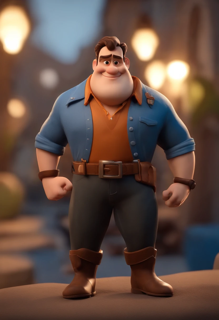 Personagem dos desenhos animados de um homem com barba curta, cabelo curto e arrepiado marrom escuro e uma camisa azul, animation character, Caractere estilizado, animation style rendering, 3D estilizado, Arnold Maya render, 3 d render stylized, toon render keyshot, Personagem 3D, Personagem 3D, 3d rendering stylized, 3 d character render, personagem de desenho animado, Personagem de close up, Pose de personagem,  (Estilo Pixar) (master part:1.2) (Bokeh) (best quality) (pele detalhada) (textura detalhada) (8k) (argila) (Cinematic lighting) (foco nítido