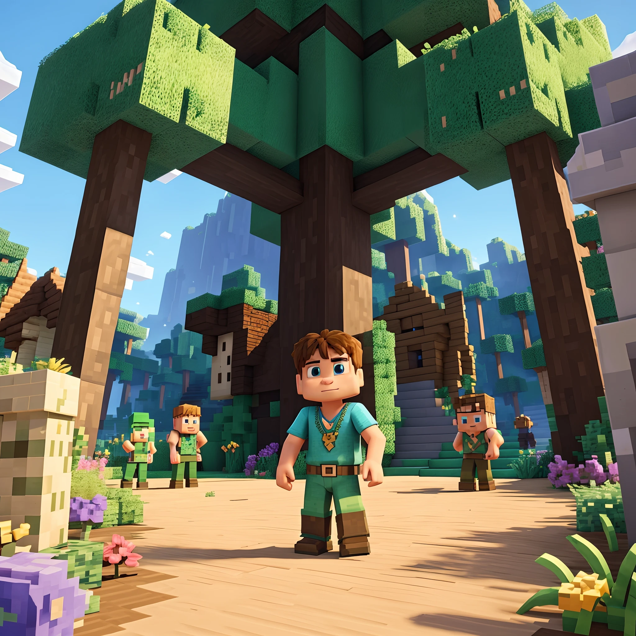 Create a scene in the world of Minecraft, showing Daniel, a skilled and courageous character, saying an incredible prayer to God in the kingdom of Dariocraft. Make sure the scene conveys the idea of courage and confidence, with Daniel and the block lions working together to overcome the game's challenges. Make sure to include colorful and vivid details that highlight the exciting and playful nature of the Disney Pixar-style Minecraft world.