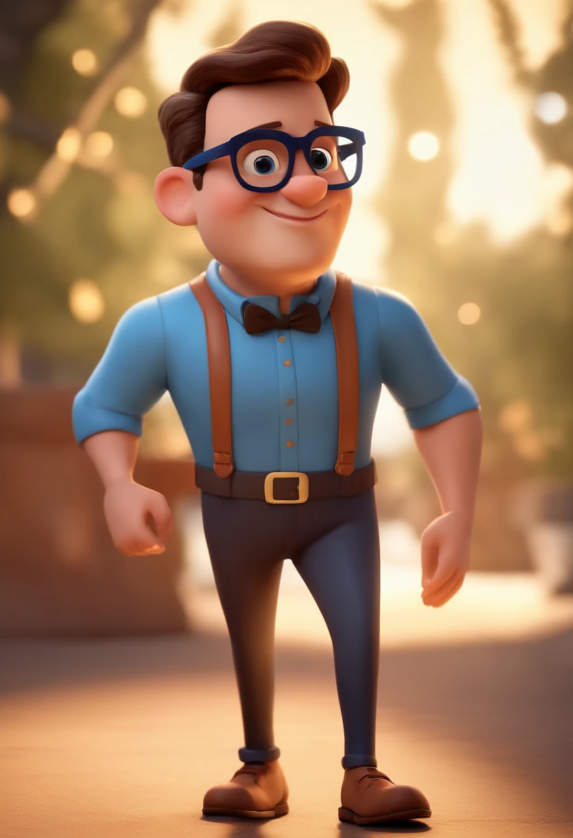 Cartoon character of a man with black glasses and a blue shirt, animation character, Caractere estilizado, animation style rendering, 3D estilizado, Arnold Maya render, 3 d render stylized, toon render keyshot, Personagem 3D, Personagem 3D, 3d rendering stylized, 3 d character render, personagem de desenho animado, Personagem de close up, Pose de personagem, (Estilo Pixar) (master part:1.2) (Bokeh) (best quality) (pele detalhada) (textura detalhada) (8k) (argila) (Cinematic lighting) (foco nítido