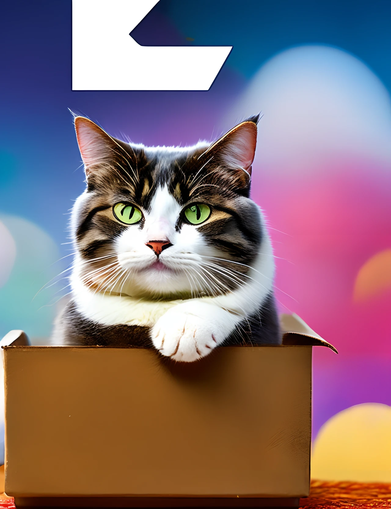 a disney Pixar movie poster of a black and grey tabby cat with white paws and white under her cheat with a box on her head titled “kibby”