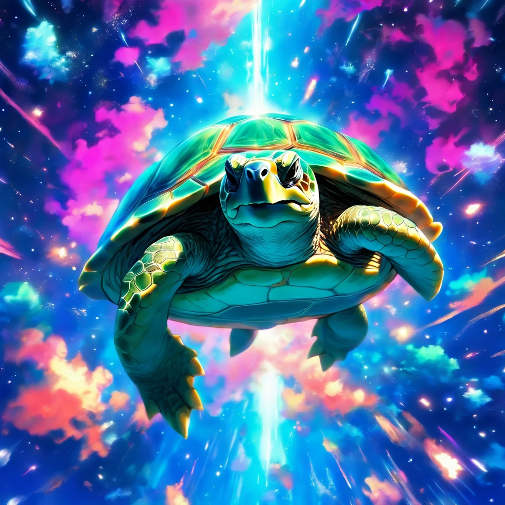 Giant turtle flying through space, usando capa e coroa