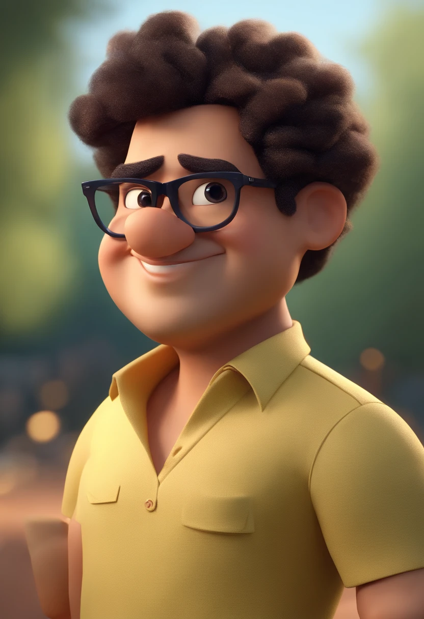 Cartoon character of a man wearing black glasses and a blue shirt, um personagem animado, Caractere estilizado, animation style rendering, 3D estilizado, Arnold Maya render, 3 d render stylized, toon render keyshot, Personagem 3D, Personagem 3D, 3d rendering stylized, 3 d character render, personagem de desenho animado, Personagem de close up, Pose de personagem, (Estilo Pixar) (master part:1.2) (Bokeh) (best quality) (pele detalhada) (textura detalhada) (8k) (argila) (Cinematic lighting) (foco nítido，Senta e vaza a parte superior do corpo