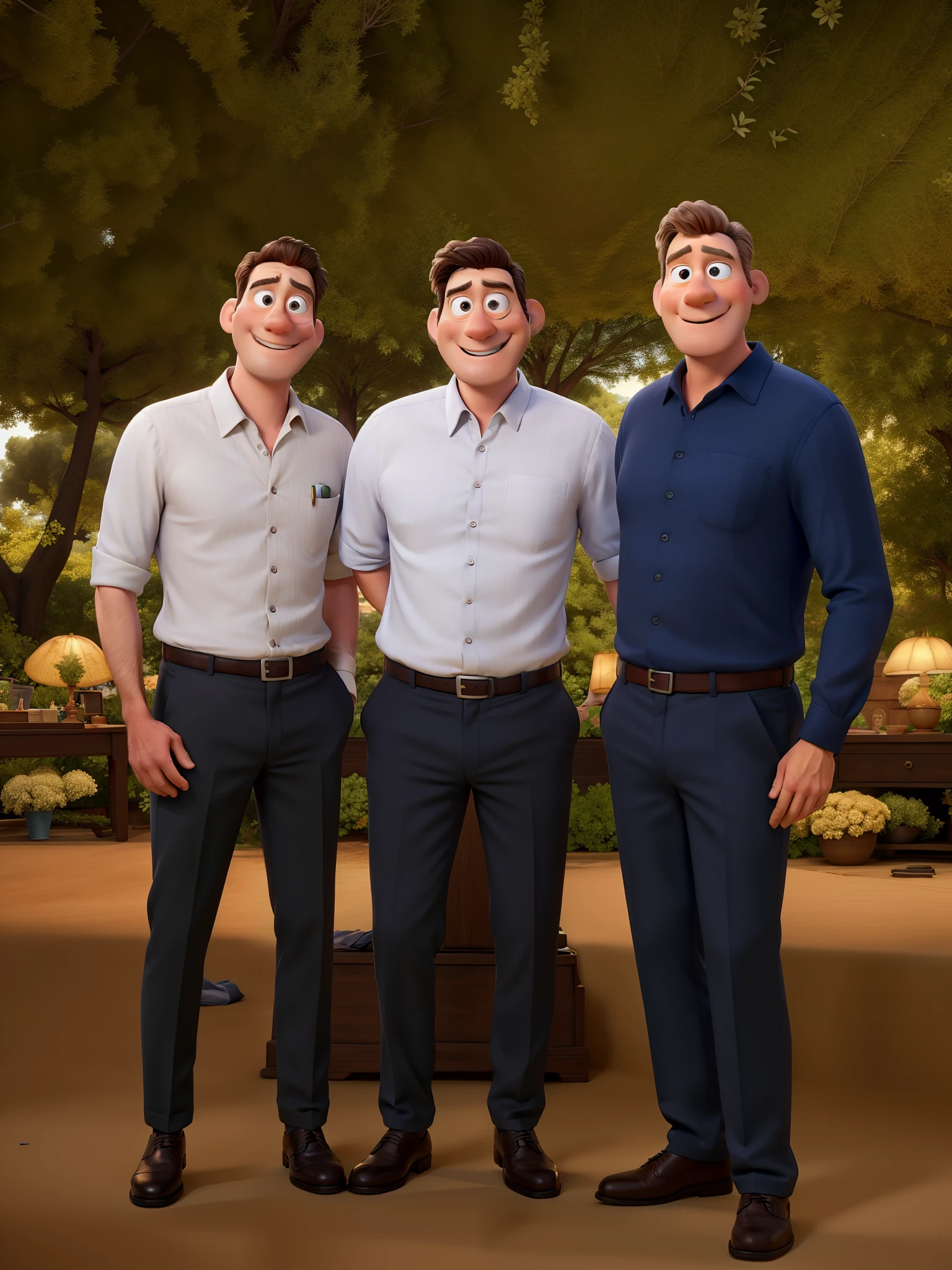 Pixar-style image of three white men in dress clothes , alta qualidade