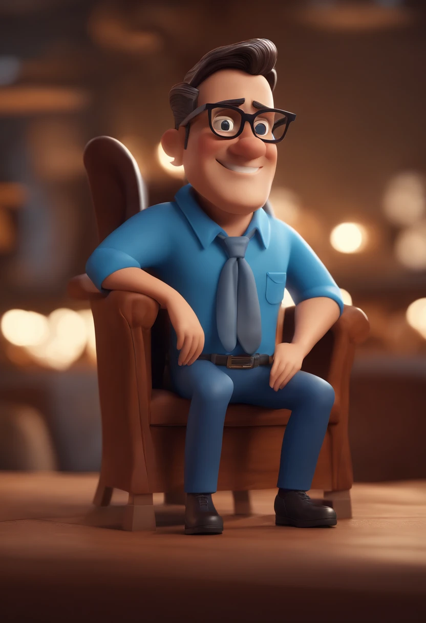 Cartoon character of a man with black glasses and a blue shirt, animation character, Caractere estilizado, animation style rendering, 3D estilizado, Arnold Maya render, 3 d render stylized, toon render keyshot, Personagem 3D, Personagem 3D, 3d rendering stylized, 3 d character render, personagem de desenho animado, Personagem de close up, Pose de personagem, (Estilo Pixar) (master part:1.2) (Bokeh) (best quality) (pele detalhada) (textura detalhada) (8k) (argila) (Cinematic lighting) (foco nítido