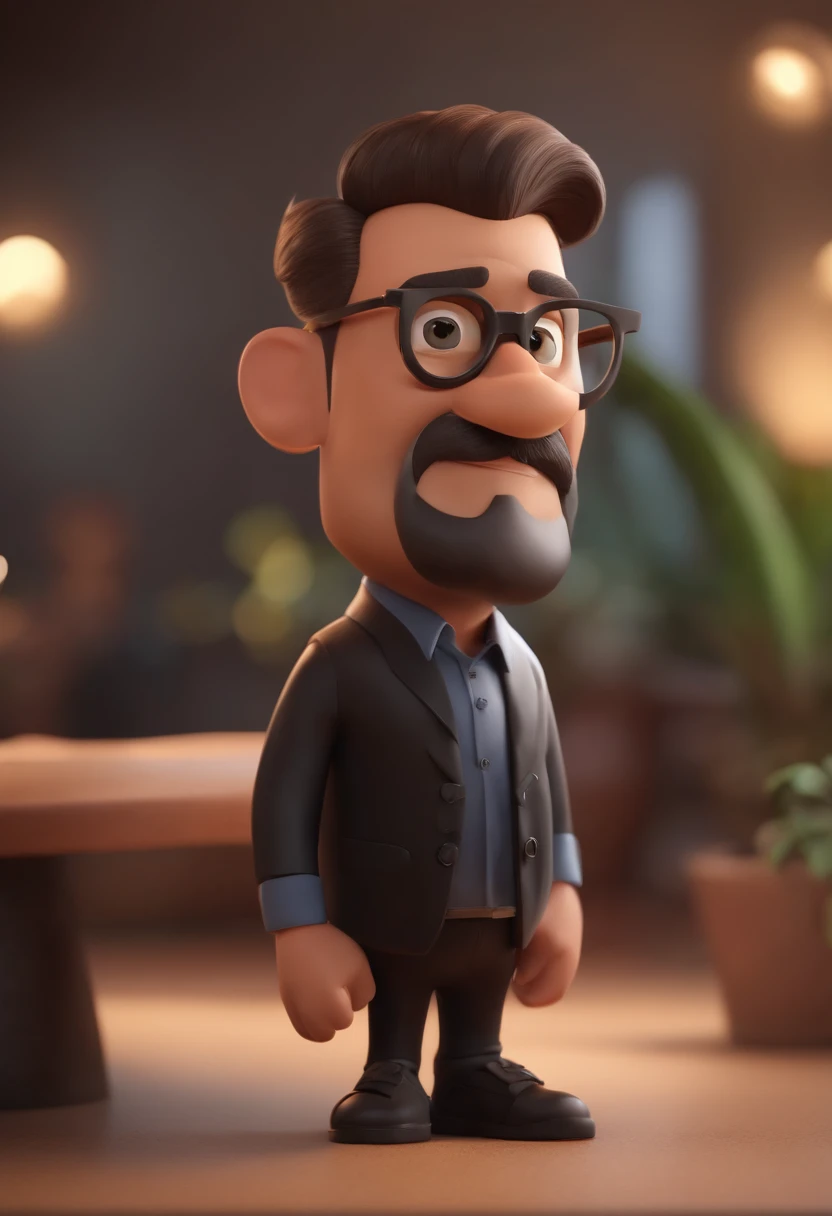 Cartoon character of a man with black glasses and a black polo shirt, cabelo liso, With beard and old school tattoo on his arm, animation character, Caractere estilizado, animation style rendering, 3D estilizado, Arnold Maya render, 3 d render stylized, toon render keyshot, Personagem 3D, Personagem 3D, 3d rendering stylized, 3 d character render, personagem de desenho animado, Personagem de close up, Pose de personagem, (Estilo Pixar) (master part:1.2) (Bokeh) (best quality) (pele detalhada) (textura detalhada) (8k) (argila) (Cinematic lighting) (foco nítido
