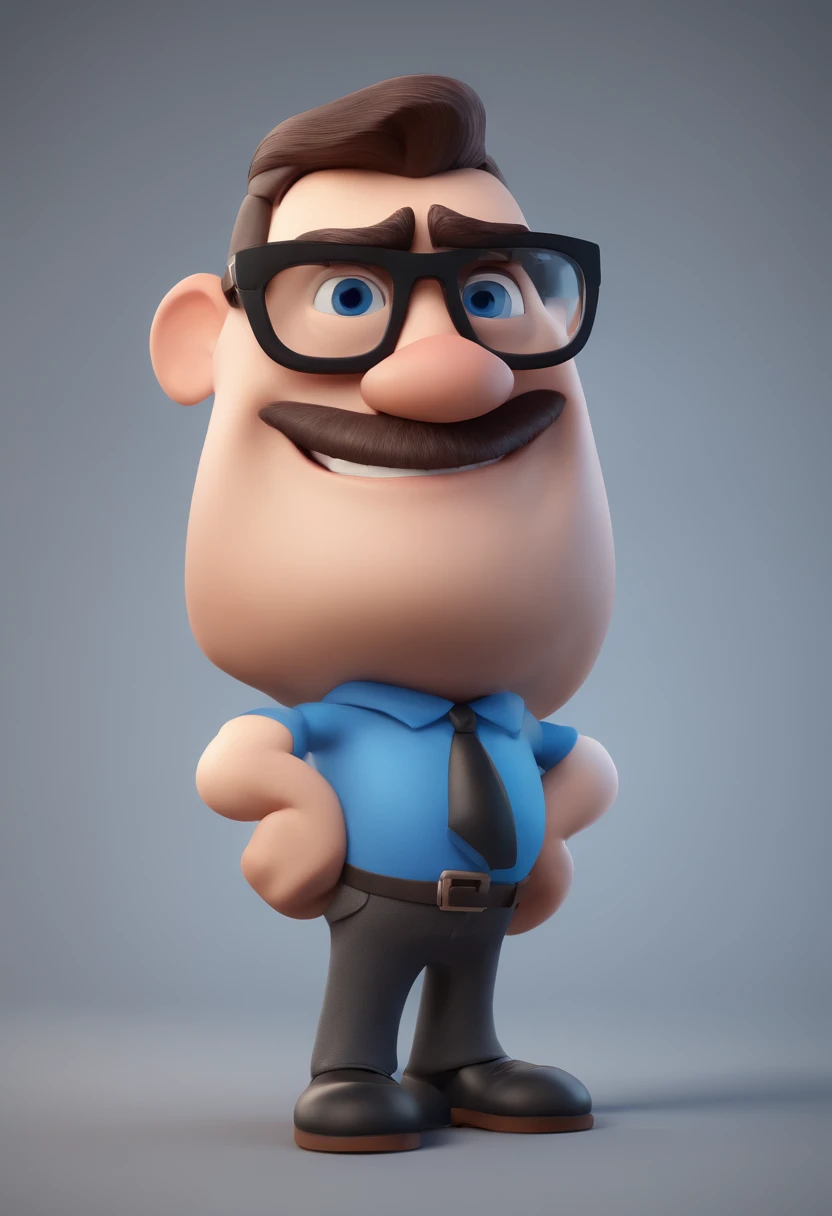 Cartoon character of a man with black glasses and a blue shirt, animation character, Caractere estilizado, animation style rendering, 3D estilizado, Arnold Maya render, 3 d render stylized, toon render keyshot, Personagem 3D, Personagem 3D, 3d rendering stylized, 3 d character render, personagem de desenho animado, Personagem de close up, Pose de personagem,  (Estilo Pixar) (master part:1.2) (Bokeh) (best quality) (pele detalhada) (textura detalhada) (8k) (argila) (Cinematic lighting) (foco nítido