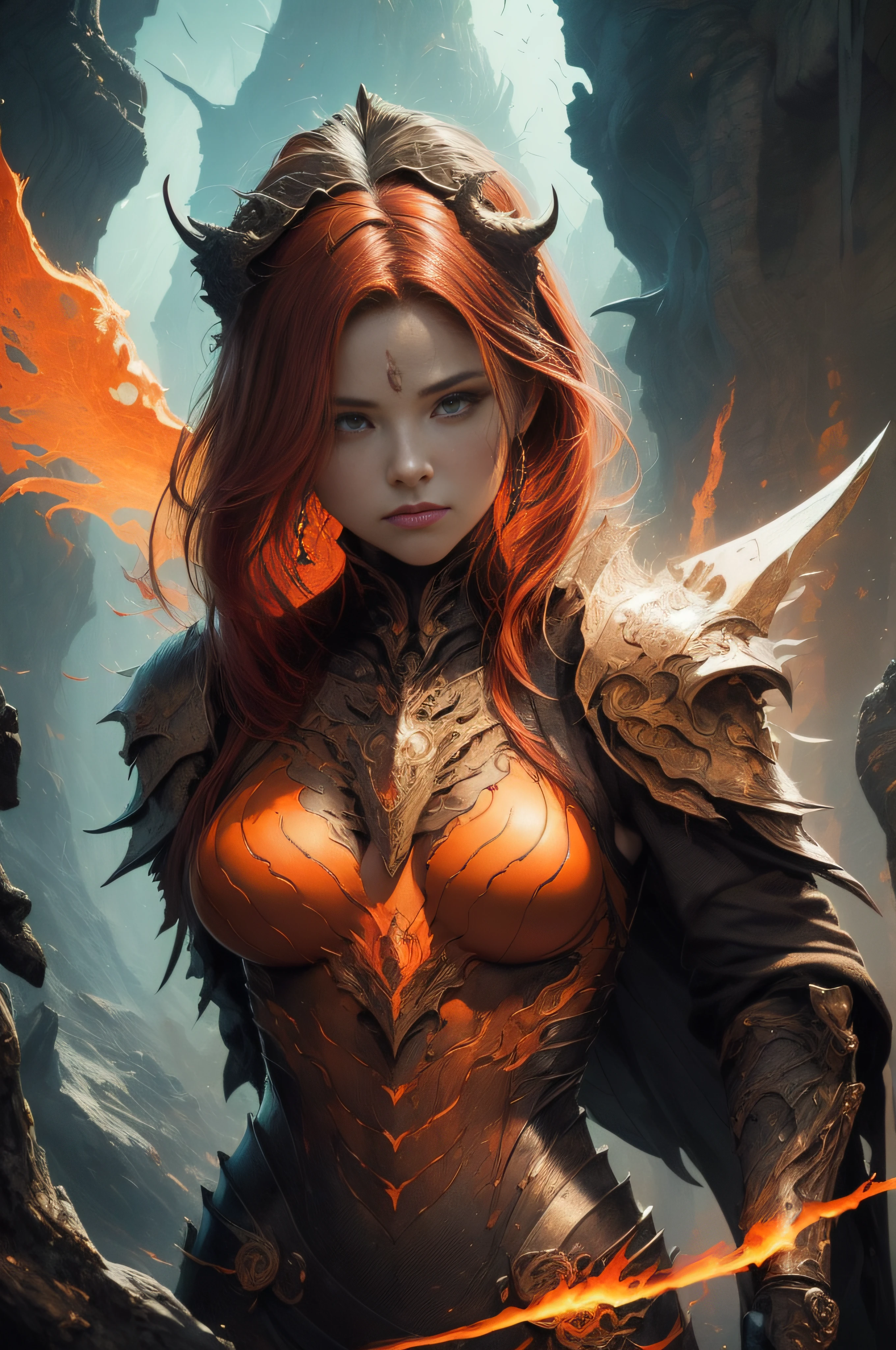 (cat ears on head), (award-winning masterpiece galore, incredibly detailed, textured and maximally detailed), (hyper realistic:1.4), (realistic:1.3), (full body portrait) (top quality realistically textured skin), (dense perfect circle symmetrical eyes), finely drawn face((Medieval World)), ((Woman of the Lord's Fires)), (bright and icy look in her eyes), (full body standing image:1.6), (she has a mischievous smile on her face), (eyes glowing red in the dark:1.5), (red eyes with strong red glow from within:1.5), (full body standing image), (flames and fire swirling in background), (dramatic light), (majestic scene), (her expression is kind and beautiful, but somewhat scary), glass earrings in her ears, (dramatic photo:1.4), (gives full body standing image:1.5), ((dramatic pose)), (golden hair), (silver hair), (chestnut hair)short-cut hair, ((looking up)), ((looking down)), (a simple necklace of elaborate workmanship hangs around her neck), (brilliant glowing bioluminescence: 1.3), (uses flamboyant flame magic: 1.2), (swirling flames), great temple of the devil, great temple of the devil, cathedral, temple ruins, temple away from temple, (glowing magic circle), ancient castle ruins, glowing majestic cloud masses and sky, lightning, epic realistic, faded, art, (glowing magic circle), (glowing magic circle), (glowing magic circle), (glowing magic circle), (glowing magic circle), ancient castle ruins, glowing majestic cloud masses and sky, lightning, epic realistic, faded, art, (glowing magic circle)(Greg Rutkowski:0.8), (teal and orange:0.4), (art station:1.5), cinematic, ((neutral colors)), (HDR:1.5), (muted colors:1.2), highly detailed, dramatic light, (complex details:1.1), complex backgrounds