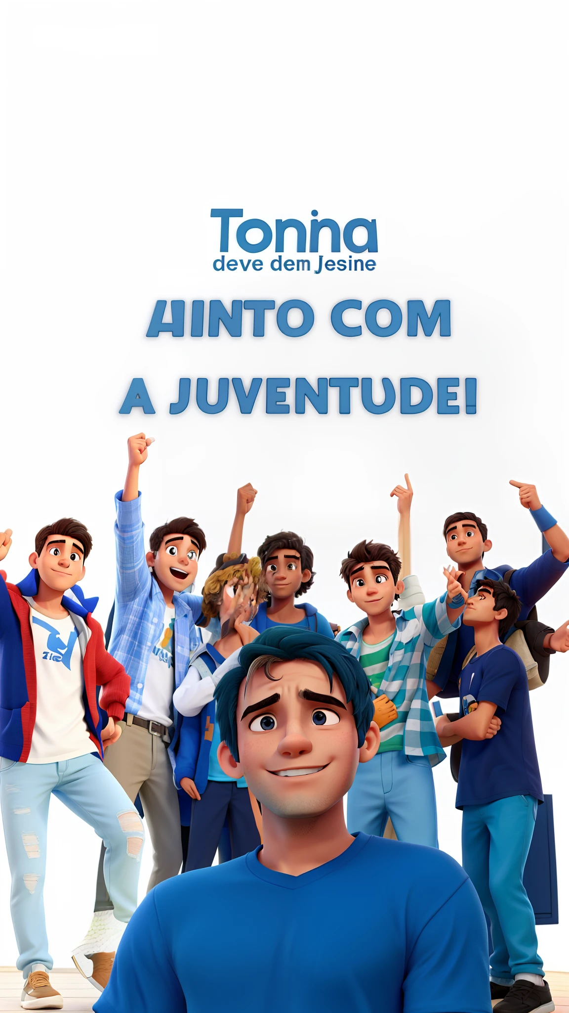 Homem de camisa azul, junto com jovens.