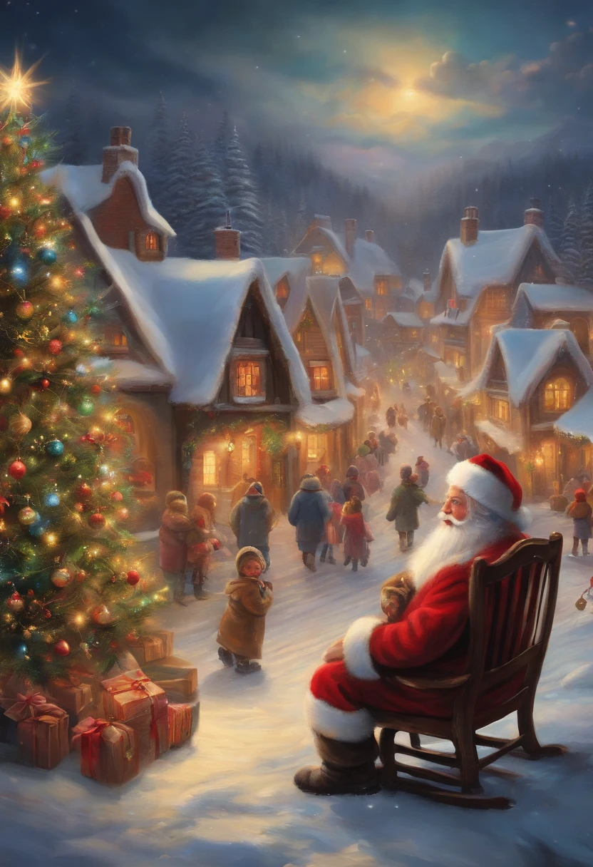 Santa claus sitting in a rocking chair in front of a christmas tree ...
