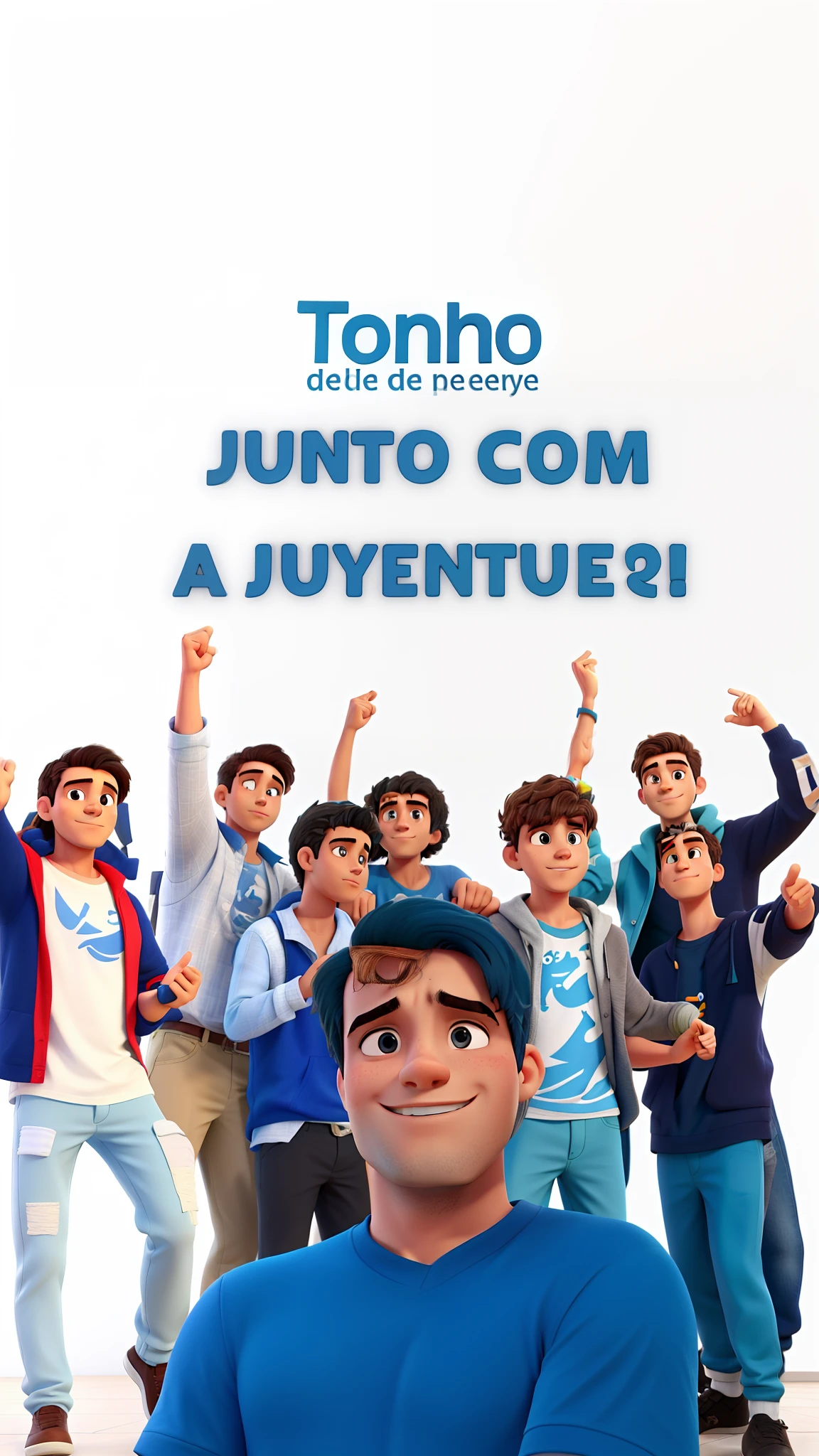 Homem de camisa azul, junto com jovens.