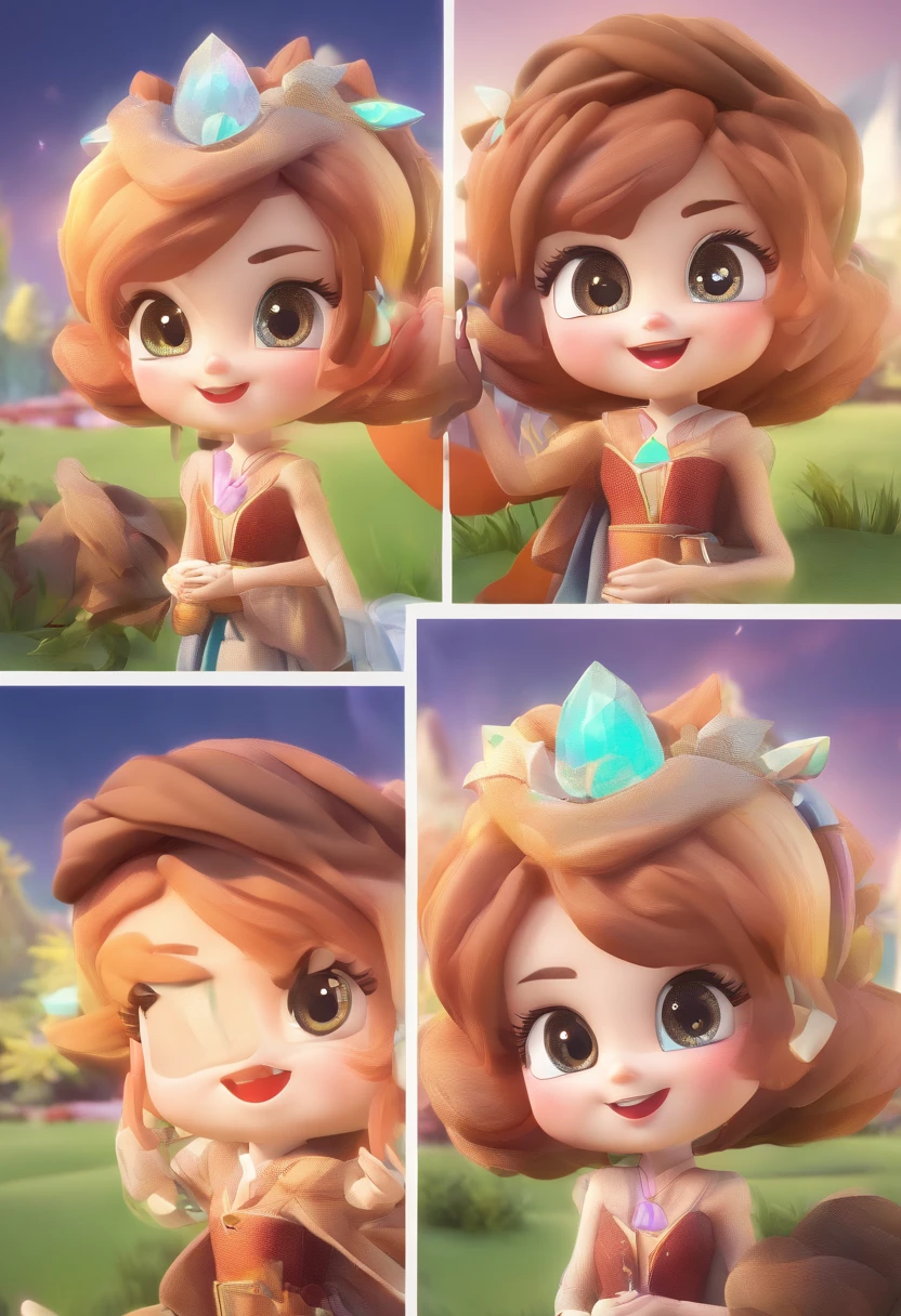 best quality, master part, fotorrealista, extremamente detalhado CG unidade 8k papel de parede, Chibi,1girl, Elsa,sozinho, cheio_corpo, sorrir, Olhando_em_visualizador, ao ar livre,