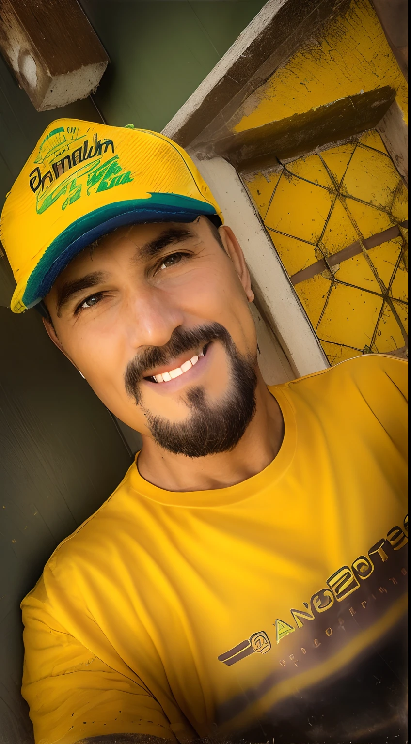 Smiling man in yellow shirt and hat holding a donut, foto de perfil, foto de um homem branco de 50 anos, imagem de perfil, foto de perfil, Chade, Brad, Carregado, imagem do avatar, Davi A, david rios ferreira, taken in the early 2020s, foto de um homem, foto headshot, Scott Roberston •, Greg Ruthkowski