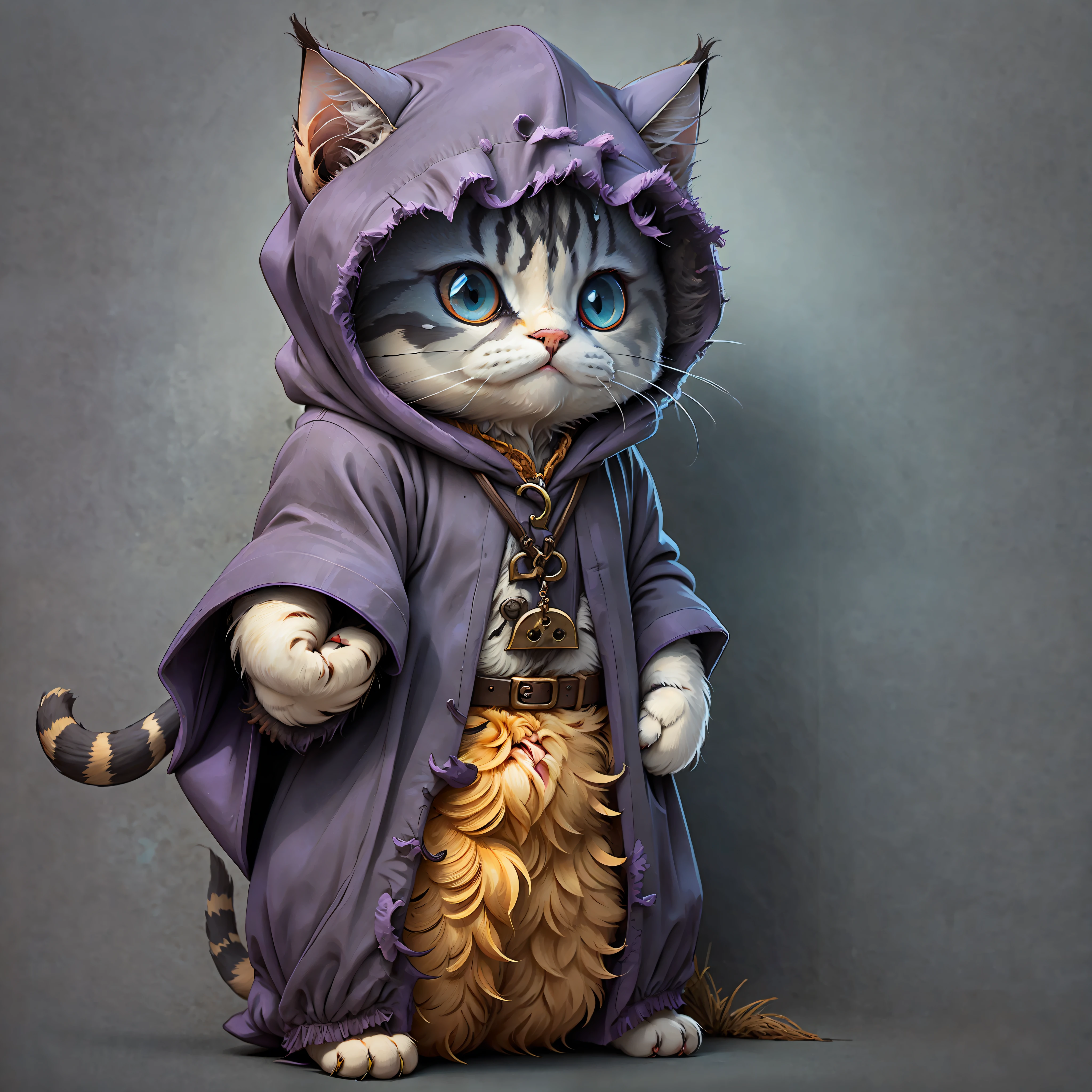 cute cartoon sticker of a cat dressed as a wizard in dark purple cloak