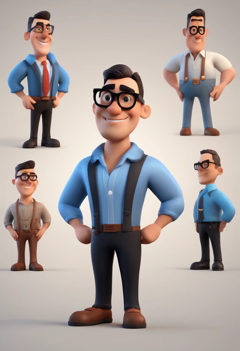 Cartoon character of a man with black glasses and a blue shirt, animation character, Caractere estilizado, animation style rendering, 3D estilizado, Arnold Maya render, 3 d render stylized, toon render keyshot, Personagem 3D, Personagem 3D, 3d rendering stylized, 3 d character render, personagem de desenho animado, Personagem de close up, Pose de personagem, (Estilo Pixar) (master part:1.2) (Bokeh) (best quality) (pele detalhada) (textura detalhada) (8k) (argila) (Cinematic lighting) (foco nítido