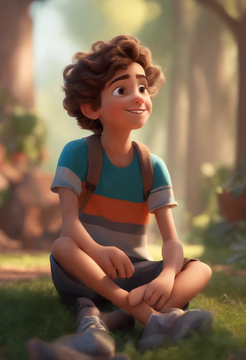 Image of a boy for a story in a YouTube video in Pixar format, He's the allabester, He's the class leader, He's outgoing, Playful and gets up for a lot of things, cabelo curto