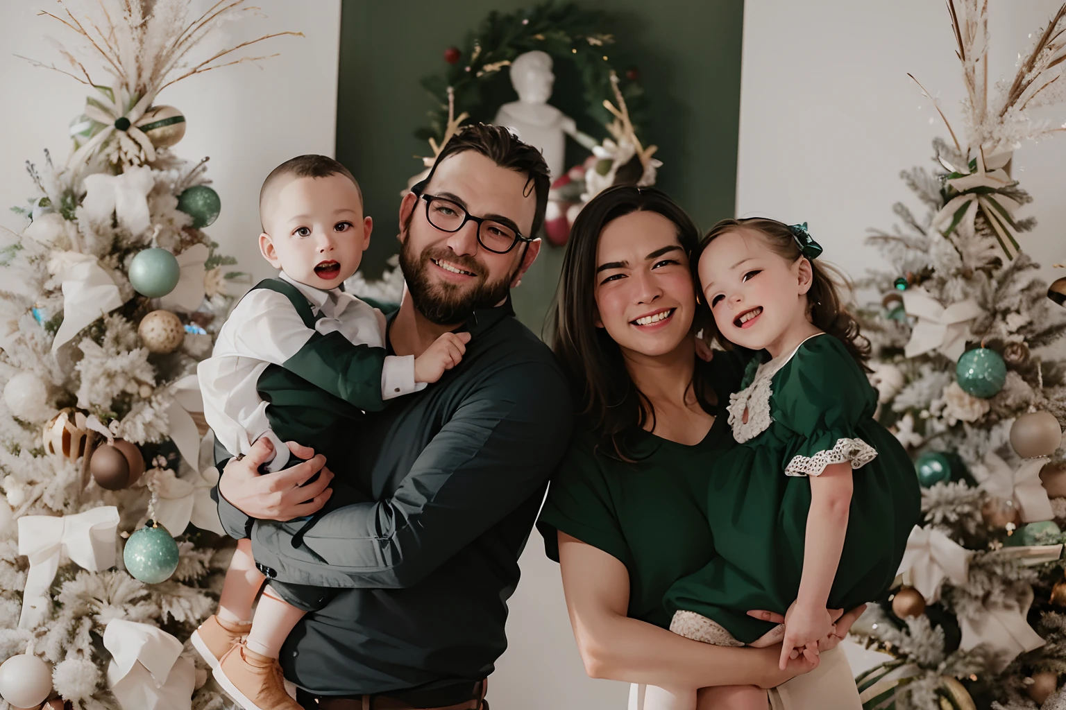 There are two people and a baby in front of a Christmas tree, Postagem 4k, 4 k post, Directed by: Nandor Soldier, imagem de perfil, family portrait, ástor alexander, Simon Hollosy, family photography, Directed by: Márta Lacza, Family photo, Happy family, Directed by: Emma Andijewska, Foto realista