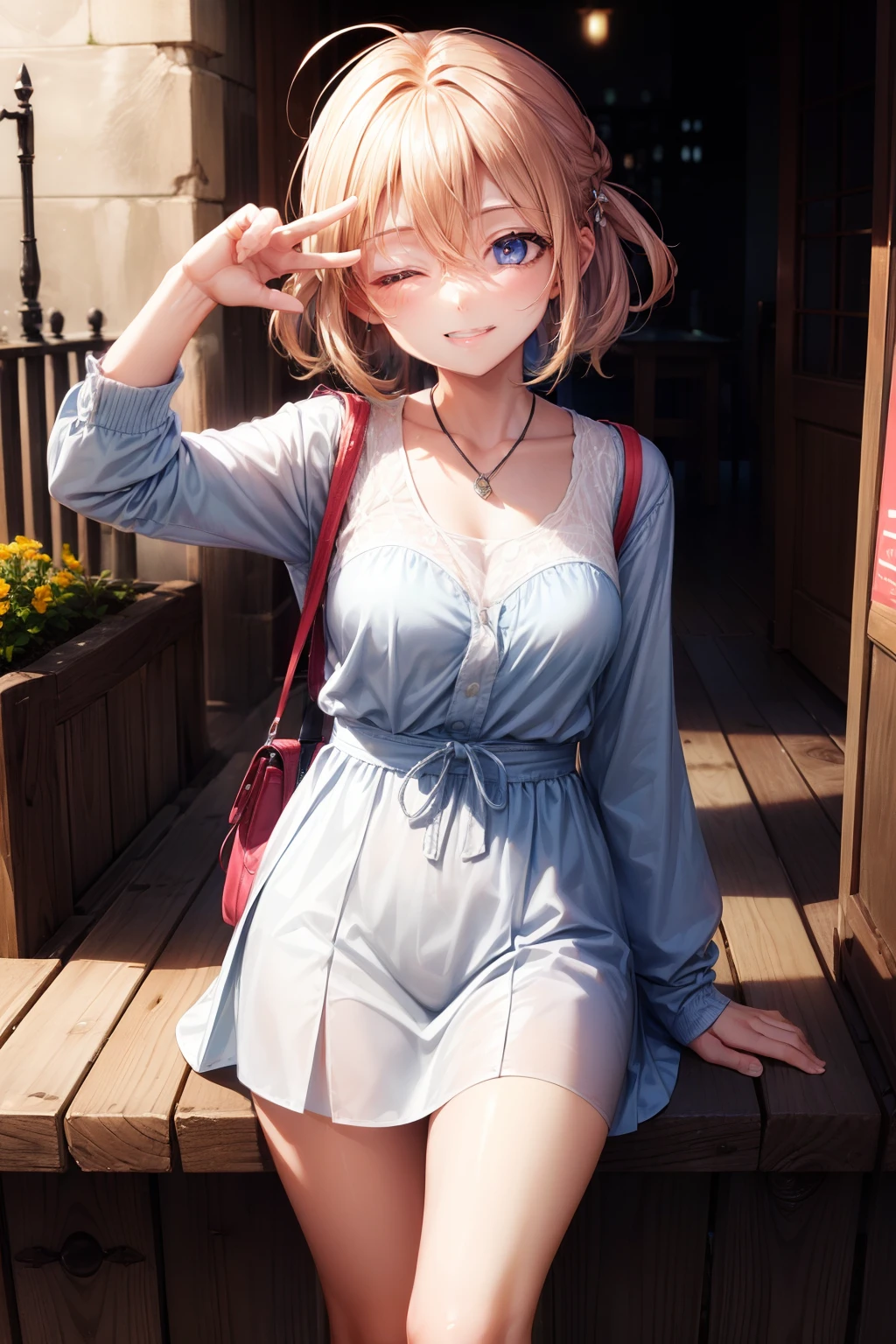((Open your eyes:1.5)),Smile happily